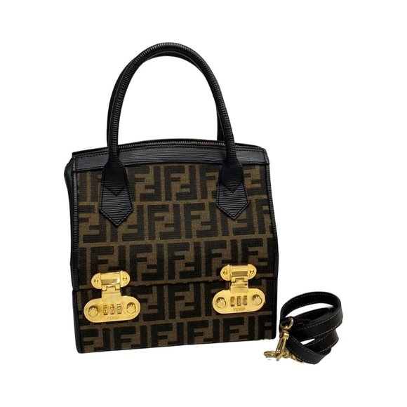 FENDI Black Leather Zucca Shoulder Bag - Picture 1 of 10